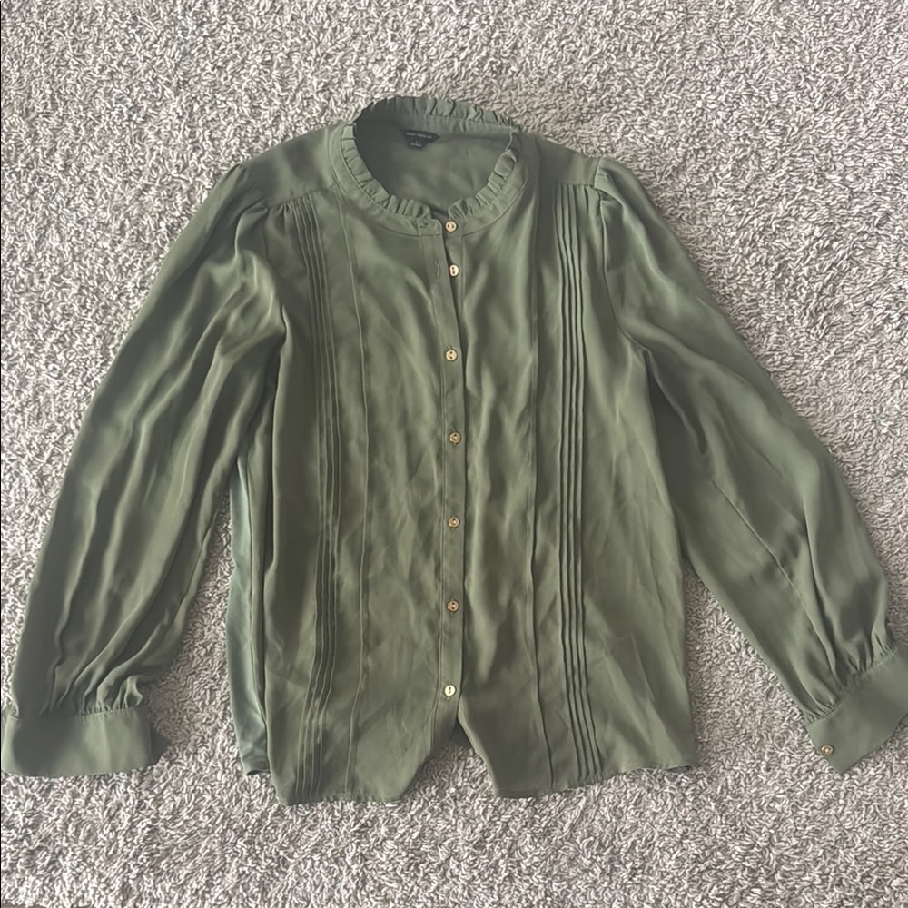 Ann Taylor Olive Green Button-Up Blouse